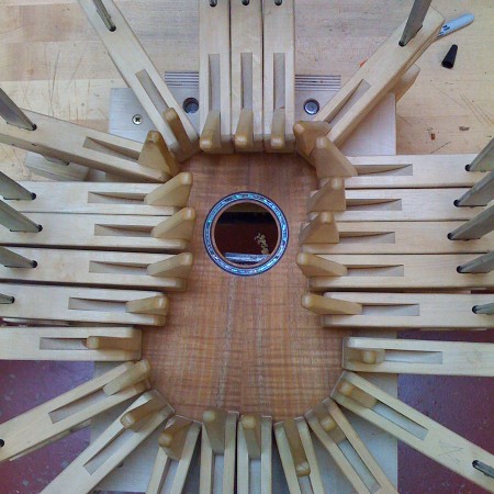 Gluing soundboard onto uke sides